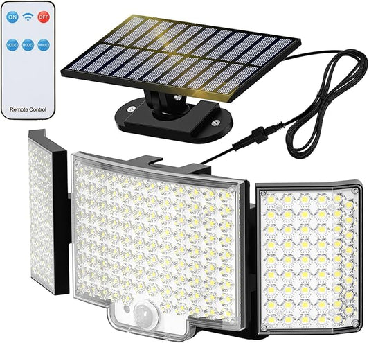 Adiding Outdoor Solar Lights, Bright 212 LEDs Flood Light 270° Wide Angle, Remote Control 3 Modes Motion Sensor Outdoor Lights, Solar Powered Security Light with 16.4 ft Cable for Garage Yard, 1 Pack