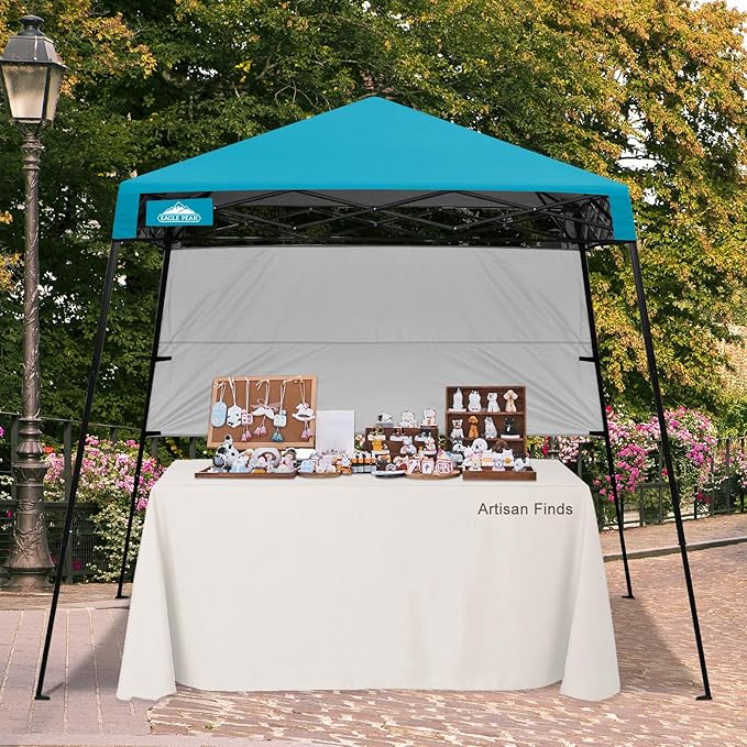 EAGLE PEAK 8x8 Pop Up Canopy Tent with Sidewall, Compact, Portable Slant Leg Instant Sun Shelter for Beach, Sports, & Camping, 8x8 Base 6x6 Top, Turquoise