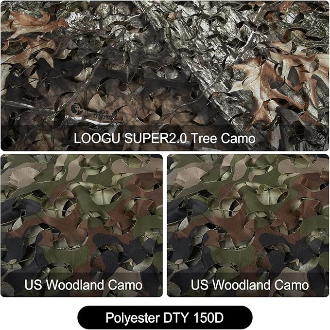 LOOGU Custom Woodland Camo Netting Camping Military Hunting Camouflage Net 6.5 x 10ft, 6.5 x 26ft, 10 x 10ft, 10 x 13ft, 10 x 16.5ft, 13 x 16.5ft, 16.5 x 20ft, 20 x 20ft