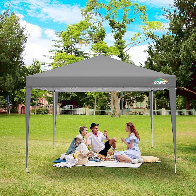 COBIZI 10x10 Pop Up Canopy Tent with 4 Removable Sidewalls, Easy Up Waterproof Sun Shade Tents for Parties Camping Exhibition, Commercial Event Gazebo with Carry Bag,8 Stakes & 4 Ropes (Gray
