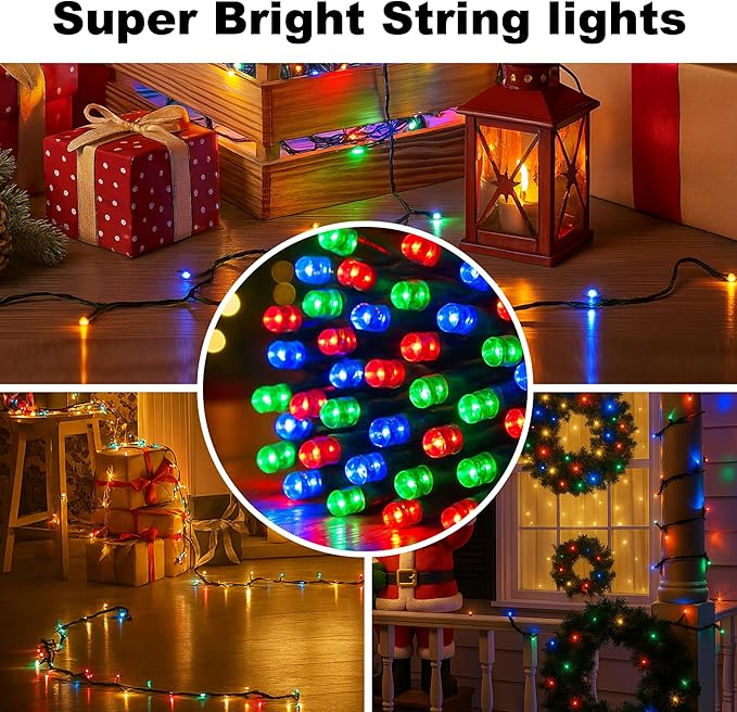 String Lights Outdoor & Indoor, 2Pack 600 LED Fairy Lights, 210ft Plug-in Waterproof Twinkle Light with 8 Modes for Christmas Tree Halloween Wedding Party Garden Patio Decorations(Multicolor)