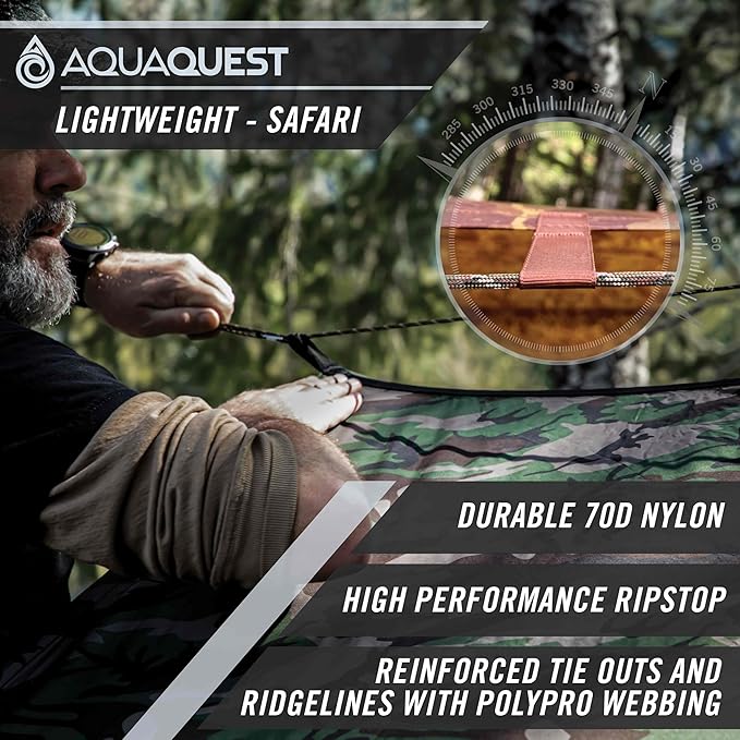 AquaQuest Defender Tarp – 100% Waterproof (20,000mm) Heavy-Duty Shelter for Camping, Bushcraft, Survival, Hammock, Basecamp, Hunting, Hiking & All-Season Use – 30 Options Available: 5 Sizes & 6 Colors