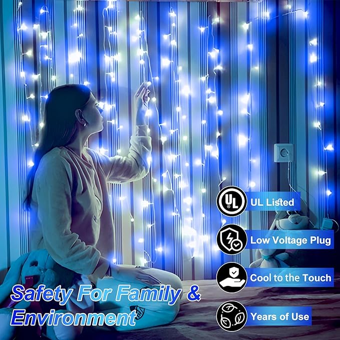 750 LED 256FT Christmas String Lights Outdoor, Christmas Light with 8 Lighting Modes& Timer & Memory, Plug in Outdoor Waterproof Clear Wire Twinkle Light for for Xmas Yard Tree Party Decor Blue&White