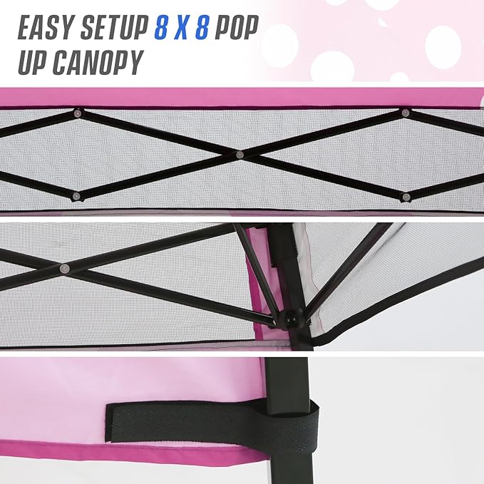 EAGLE PEAK 8x8 Pop Up Canopy Tent with Sidewall, Compact, Portable Slant Leg Instant Sun Shelter for Beach, Sports, & Camping, 8x8 Base 6x6 Top, Pink Mushroom