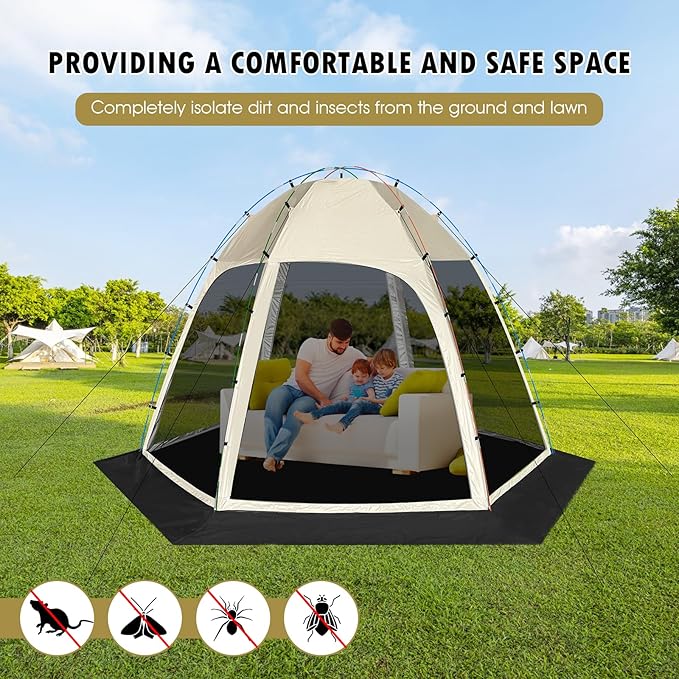 Screen Tent with Removable Floor, Siebwin Large 11.8'x11.8' Gazebos with Mosquito Netting and Removable Floor Sunproof Outdoor Canopy Tent for Backyard Khaki Party Outside Activities, Khaki