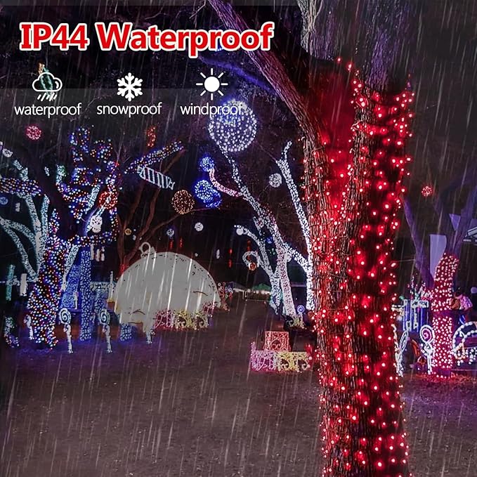 Upgraded 75.8 FT 200 LED Red Christmas Lights Outdoor Indoor, Memory Function & Timer & 8 Modes, Extendable Green Wire Waterproof String Light for Christmas Tree Party Wedding Home Garden Decorations
