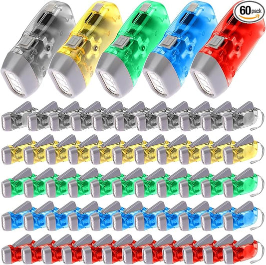 Droutti 60 Pcs Hand Crank Flashlight Handpress Flashlights 3 LED Powerful Emergency Safety Tool Manual Powered Light No Battery Required Torch for Camping Hiking Outdoor Sports