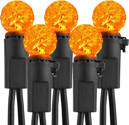 Brizled Orange Halloween Lights, 24.67ft 70 LED G12 Outdoor String Lights, 120V UL Listed Connectable for Tree, Party, Room Decor