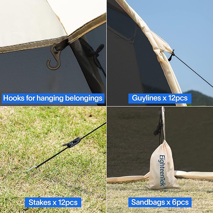 EighteenTek Screen House Gazebo, 2-4-6 Person Pop Up Screen Tent, Instant Screen Room with Carry Bag, Outdoor Mosquito Tent, Sun Shade Shelter for Patio, Garden, Backyard, Deck & Outdoor Activities