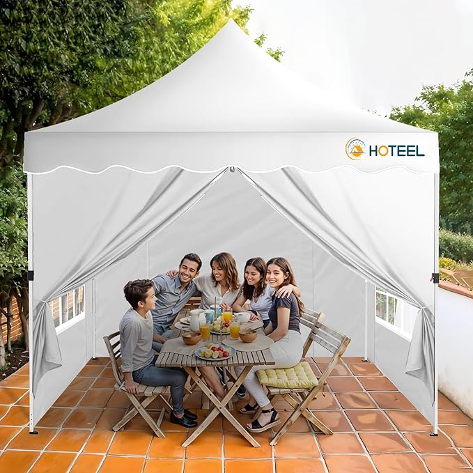 HOTEEL 10×10 Pop Up Canopy with 4 Sidewalls, UV 50+ and Waterproof Canopy Tent 10×10, Thickened Frame, Large Space Easy Pop Up Canopy, Outdoor Canopy for Weddings, Beaches, Parties, Patio (White)