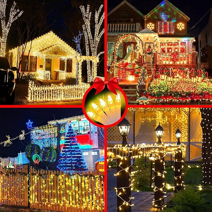 340 LED 90FT Christmas String Lights Outdoor, 12 Pro Modes and Timer Memory & Brightness, Plug in Outdoor Waterproof Clear Wire Twinkle Light for for Xmas Yard Tree Wedding Party Decor (Warm White)