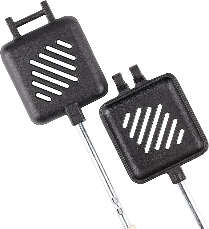 Coghlan's Pre-Seasoned Cast Iron Broiler with Removable Handles, Break-Apart Hinge – Ideal for Grilling Burgers, Steaks, and Roasting Vegetables Over Campfires or BBQs – Compact and Easy to Clean