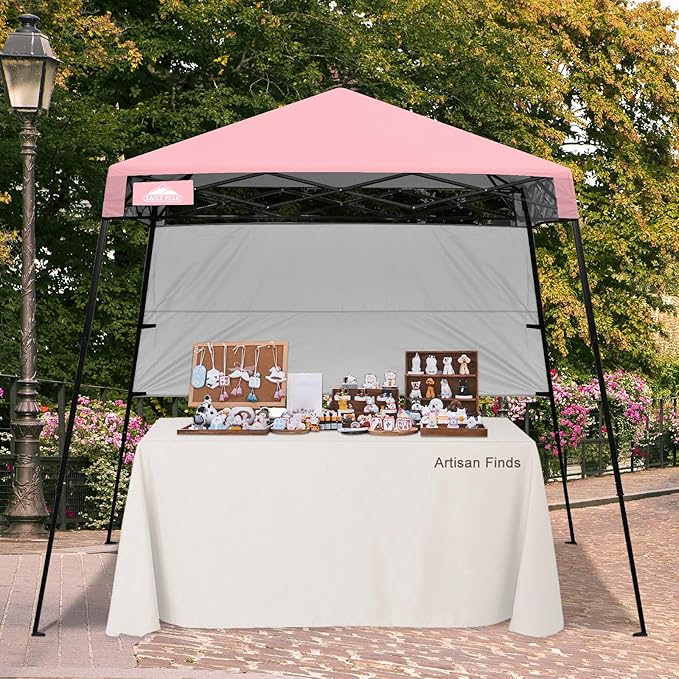 EAGLE PEAK 8x8 Pop Up Canopy Tent with Sidewall, Compact, Portable Slant Leg Instant Sun Shelter for Beach, Sports, & Camping, 8x8 Base 6x6 Top, Tender Pink
