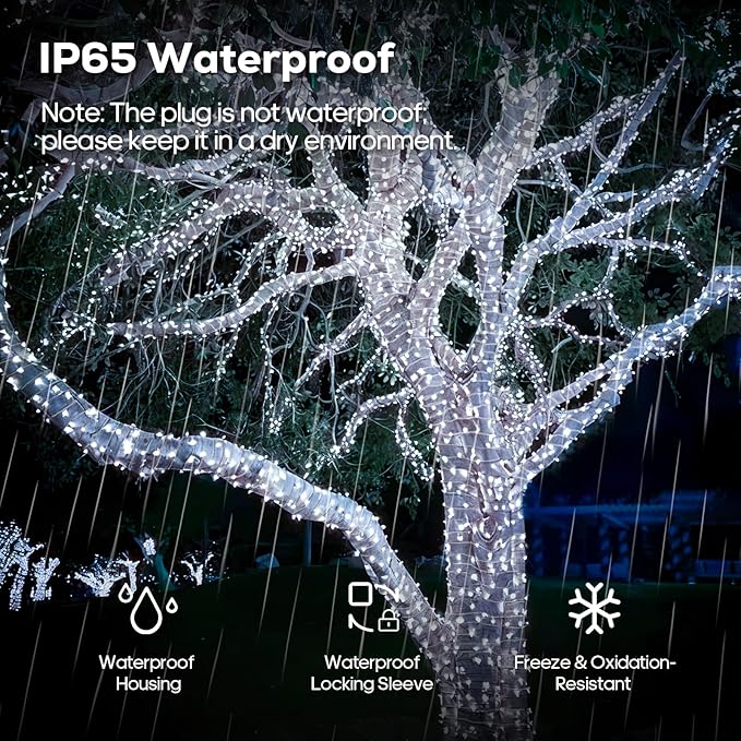 246FT 600 LED Christmas Lights Outdoor Indoor Waterproof 8 Modes String Lights for Outside Cool White Christmas Tree Lights Plug in for Outside Bedroom Wedding Party Holiday Decorations