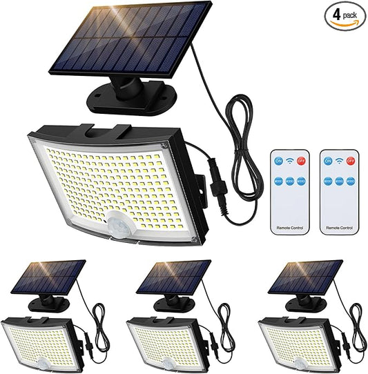 Adiding Solar Outdoor Lights, 2800LM LED Flood Lights with 16.4 Ft Cable, Remote Control Solar Motion Sensor Lights with 3 Modes, Solar Powered Security Lights for Outside Patio, Yard, Garage, 4 Pack