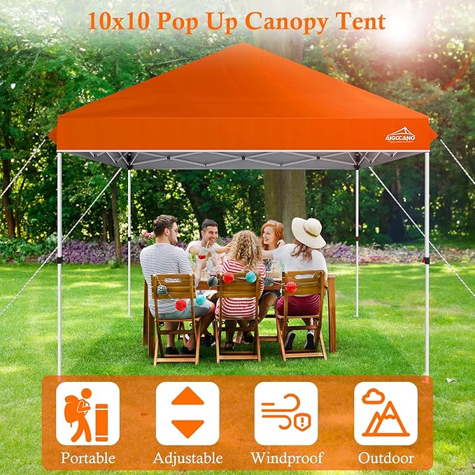 Pop up Canopy Tent,10x10 Instant Outdoor Canopy for Parties with Wheeled Bag(Orange)