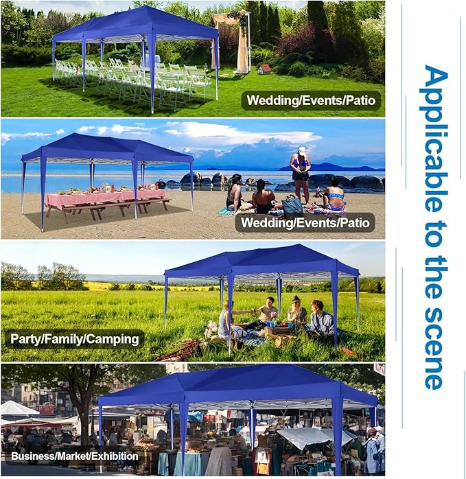 COBIZI 10x20 Pop Up Canopy Tent 10x20ft Waterproof Party Easy Up Canopy Tents for Parties Wedding Outdoor Commercial Event Gazebo Portable Instant Tent for Backyard Camping Carport, Navy Blue