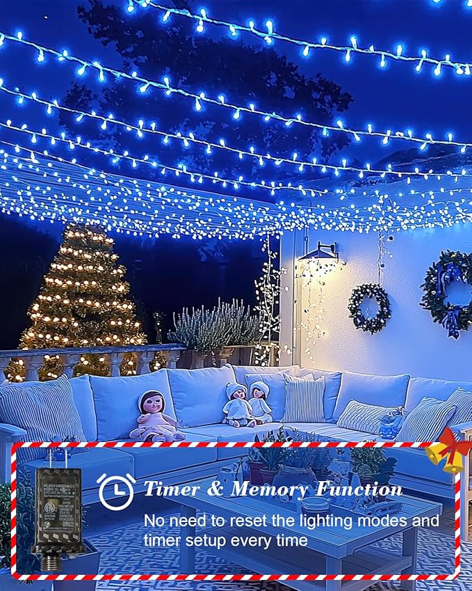 355FT 900 LED Christmas Lights, Extra Long Outdoor String Lights Waterproof, Timer & Memory, 8 Modes Dimmable Plug in Fairy Lights for Outside Tree Wedding Patry Holiday Decorations, Blue