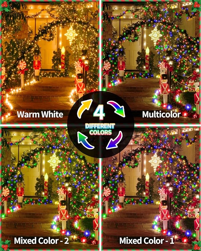 LED Christmas Lights, Extra Long Outdoor String Lights Waterproof, Timer & Memory, 8 Modes Dimmable Plug in Fairy for Outside Tree Wedding Patry (White to Multicolor, 355FT 900LED)