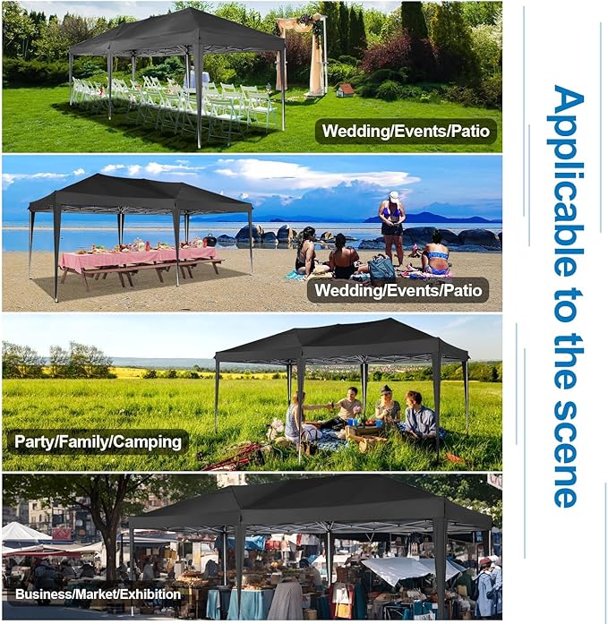 COBIZI Canopy 10x20 Pop Up Canopy Tent with 6 Sidewalls Easy Pop Up Tent 10x20 Waterproof Commercial Instant Shelter UPF 50+ Portable Gazebo Wedding Tents for Parties Car Port Vender Events(Black
