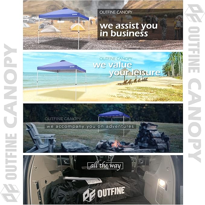 OUTFINE Pop-up Canopy 10x10 Patio Tent Instant Gazebo Canopy with Wheeled Bag,Canopy Sandbags x4,Tent Stakesx8 (Blue, 10 * 10FT)
