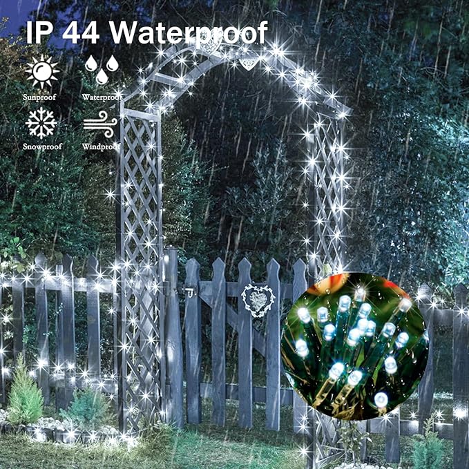 YIQU White 82FT 200 LED Christmas String Lights Outdoor/Indoor (Extendable Green Wire, Ultra-Bright with 8 Modes, UL Certified), Fairy String Lights for Xmas Tree Holiday Party Decoration, Cool White