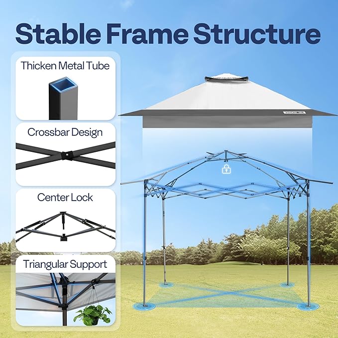 VIVOHOME10x10ft Pop Up Canopy Tent One Push Setup Outdoor Portable Shelter Tent Heavy Duty with Wheel Carry Bag and 4 Sandbags,2 Tiers Roof for Patio Garden Backyard, Gray