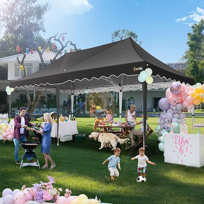 HOTEEL 10×20 Pop Up Canopy, Canopy Tent UV 50+ and Waterproof, Thickened Frame, Large Space Easy Pop Up Canopy, Outdoor Canopy for Weddings, Beaches, Parties, Patio (Black)