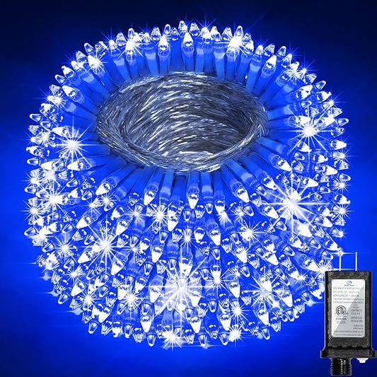1500 LED 502FT Christmas String Lights Outdoor, Christmas Light with 8 Lighting Modes& Timer & Memory, Plug in Outdoor Waterproof Clear Wire Twinkle Light for for Xmas Yard Tree Party Decor Blue