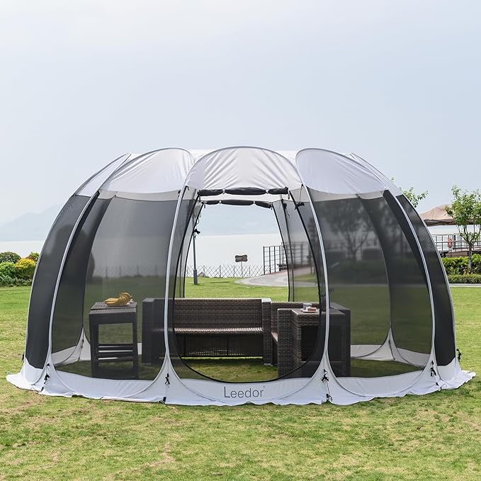 LEEDOR Pop Up Screen House, 6-10-15 Person Outdoor Screen Tent，Camping Screen Room with Carry Bag, Screened Gazebo with Mosquito Netting, Instant UV Resistant Sun Shelter for Garden, Patio, Backyard