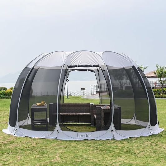 LEEDOR Pop Up Screen House, 6-10-15 Person Outdoor Screen Tent，Camping Screen Room with Carry Bag, Screened Gazebo with Mosquito Netting, Instant UV Resistant Sun Shelter for Garden, Patio, Backyard