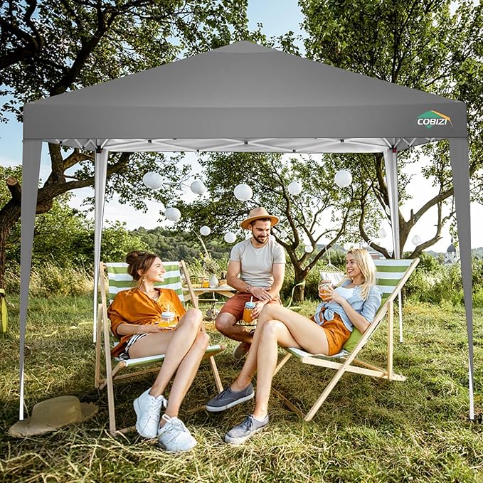 COBIZI 10x10 Pop Up Canopy Tent with 4 Sandbags, Easy Set Up Tent, Instant Outdoor Sun Shelter Canopy with 8 Stakes,4 Ropes&Carry Bag, Tents for Parties, Beach, Backyard,Camping(Gray