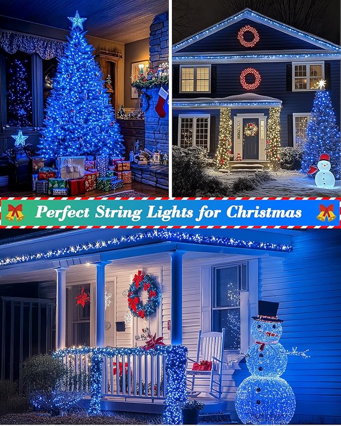 355FT 900 LED Christmas Lights, Extra Long Outdoor String Lights Waterproof, Timer & Memory, 8 Modes Dimmable Plug in Fairy Lights for Outside Tree Wedding Patry Holiday Decorations, Blue