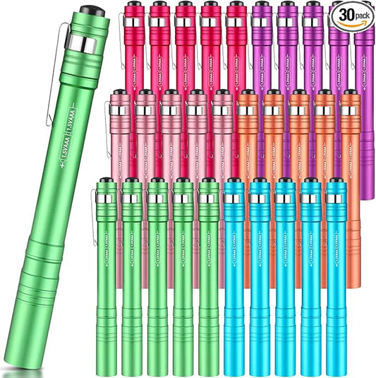 30 Pack Mini Pen Flashlights Bulk LED Pen Lights Aluminum Pocket Flashlights with Clips Small Handheld Torches Gifts for Camping Hiking Emergency Outdoor (Multicolor)