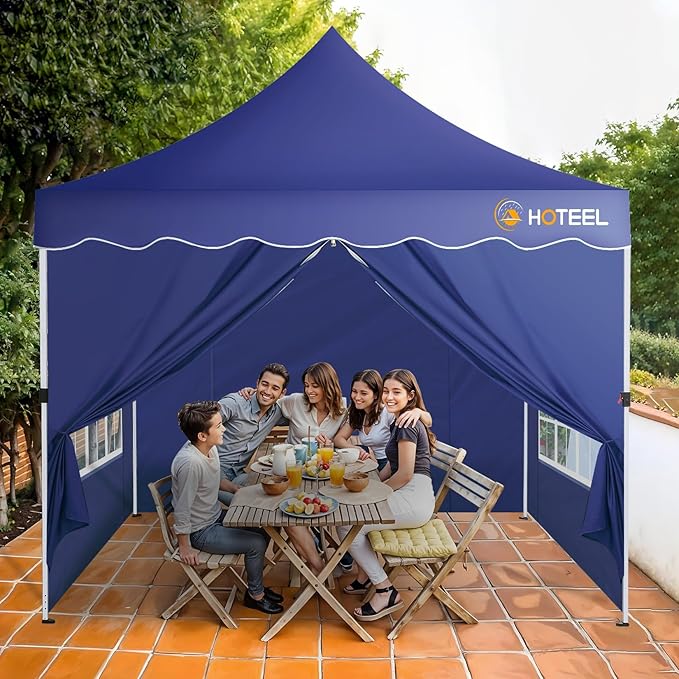 HOTEEL 10×10 Pop Up Canopy with 4 Sidewalls, UV 50+ and Waterproof Canopy Tent 10×10, Thickened Frame, Large Space Easy Pop Up Canopy, Outdoor Canopy for Weddings, Beaches, Parties, Patio (Dark Blue)