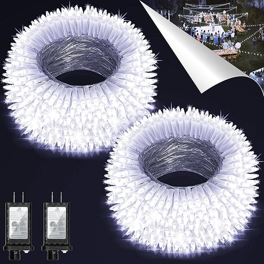 2 Pack Total 200FT 600 LED Christmas String Lights, Cool White Fairy Tree Lights Connectable, 8 Modes & Timer Indoor Outdoor String Lights for Bedroom Tree Yard Door Wedding Xmas Classroom Decor