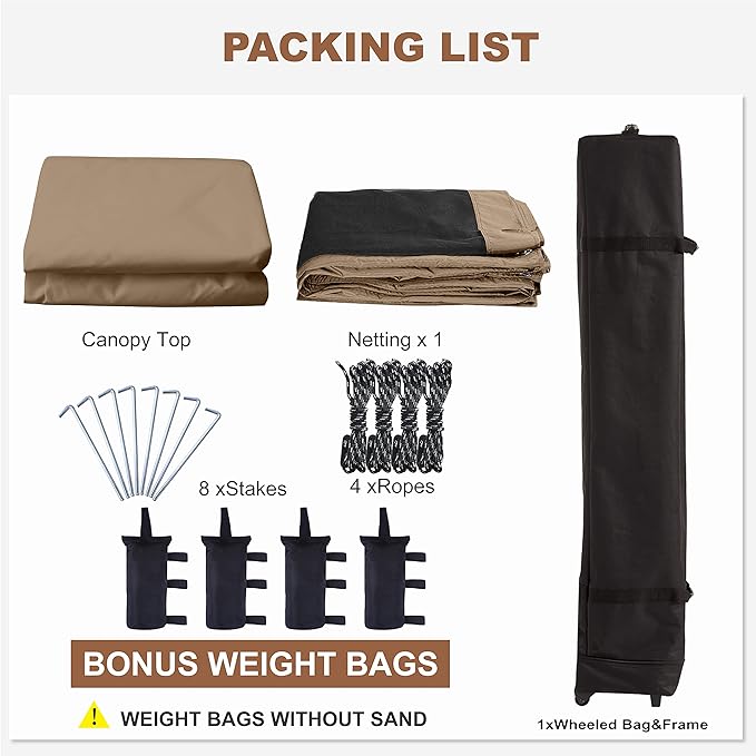 MASTERCANOPY Pop-Up Setup Outdoor Canopy with Netting Screen Walls(8x8, Khaki)
