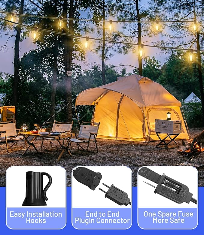 200FT Outdoor String Lights, Ultra Long Waterproof 60+2 Shatterproof Bulbs Led Outside Patio Lights for Porch Deck Garden Backyard Balcony Wedding Party Decor