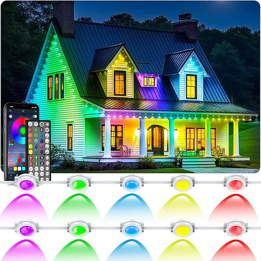 300FT Permanent Outdoor RGB Lights, IP67 Waterproof Smart Eave Lighting, with App/Remote Control Eaves Light, DIY LED Scenes Modes for House Roof Decor,Christmas,Party,All Holiday and Daily