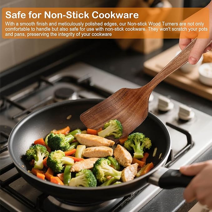 Wooden Spoons for Cooking, Natural Premium 6 Piece Teak Wooden Cooking Utensils Set, Large Heat Resistant Wooden Spoons and Wooden Spatulas for Nonstick Cookware Cooking Gifts