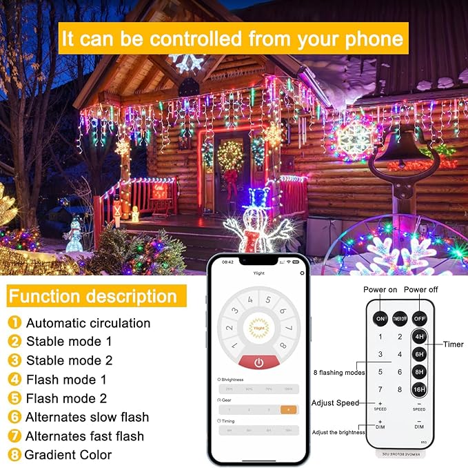Christmas String Lights Outdoor - 49Ft/15M 640 LED 8 Modes with Remote Control and App Waterproof Christmas Lights for Patio Yard Garden Wedding Party-Warm White to Multicolor