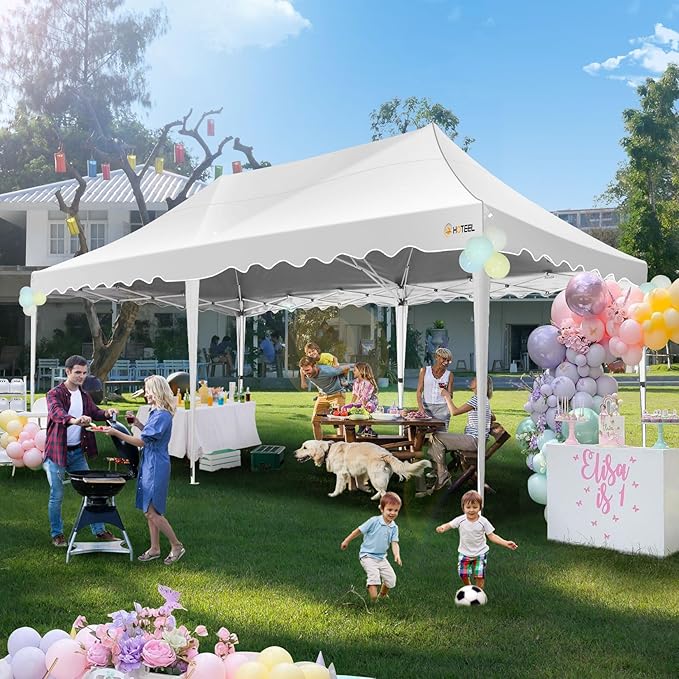 HOTEEL 10×20 Pop Up Canopy, Canopy Tent UV 50+ and Waterproof, Thickened Frame, Large Space Easy Tent, Outdoor Canopies for Weddings, Beaches, Parties, Patio (White)