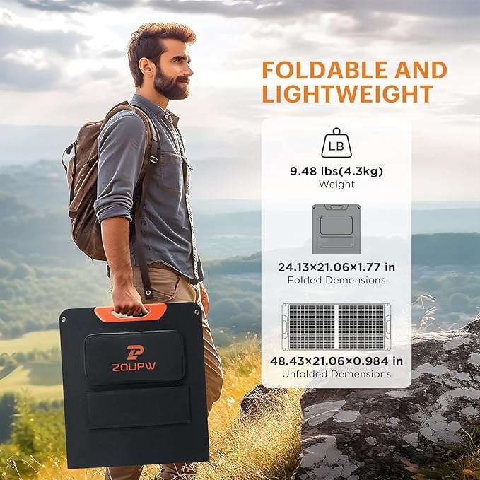 100W Portable Solar Panel,Camping Essentials, 20V ETFE Foldable Solar Charger for Power Station,QC3.0 USB-A &Type-C Output,23.5% High Efficiency IP67 Waterproof for Camping RV Hurricane