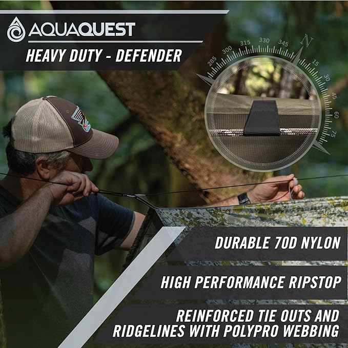 AquaQuest Defender Tarp – 100% Waterproof (20,000mm) Heavy-Duty Shelter for Camping, Bushcraft, Survival, Hammock, Basecamp, Hunting, Hiking & All-Season Use – 30 Options Available: 5 Sizes & 6 Colors