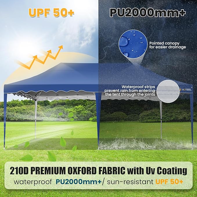 HOTEEL 10×20 Pop Up Canopy, Canopy Tent UV 50+ and Waterproof, Thickened Frame, Large Space Easy Pop Up Canopy, Outdoor Canopy for Weddings, Beaches, Parties, Patio (Dark Blue)