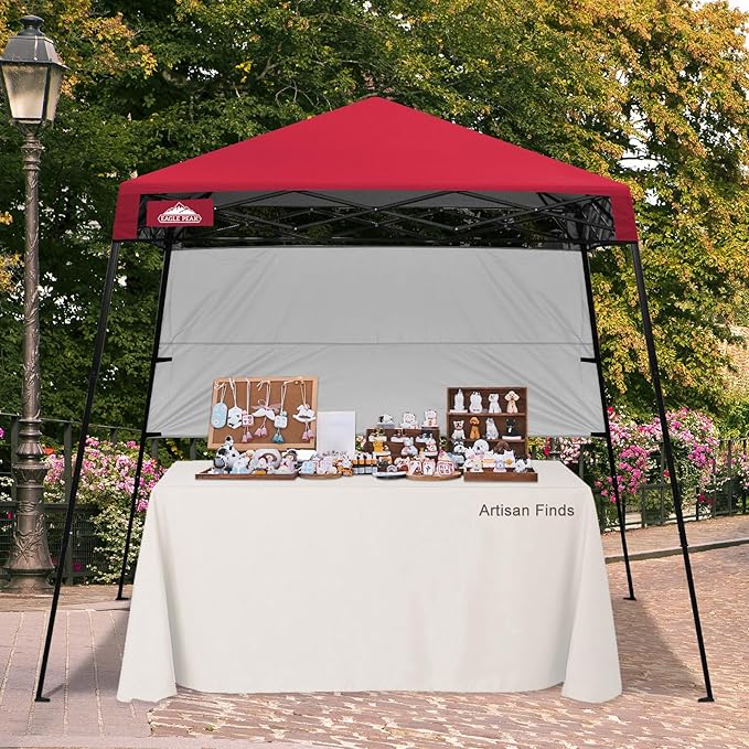 EAGLE PEAK 8x8 Pop Up Canopy Tent with Sidewall, Compact, Portable Slant Leg Instant Sun Shelter for Beach, Sports, & Camping, 8x8 Base 6x6 Top, Red