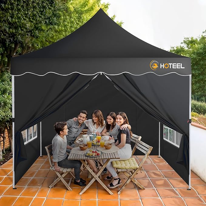 HOTEEL 10×10 Pop Up Canopy with 4 Sidewalls, UV 50+ and Waterproof Canopy Tent 10×10, Thickened Frame, Large Space Easy Pop Up Canopy, Outdoor Canopy for Weddings, Beaches, Parties, Patio (Black)