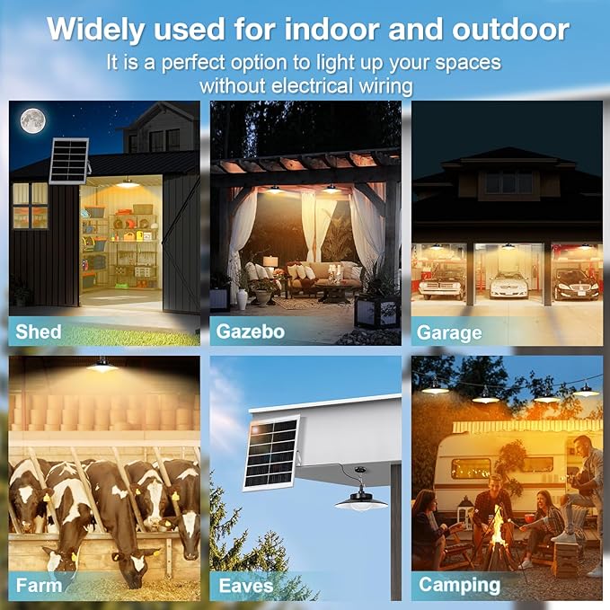 Solar Pendant Lights Outdoor,4 Heads Solar Shed Light Dimmable with Motion Sensor,Solar Powered Lights with Upgrade 5 Lighting Modes & Remote Control for Shed,Patio,Barn,Garage,Chicken Coop