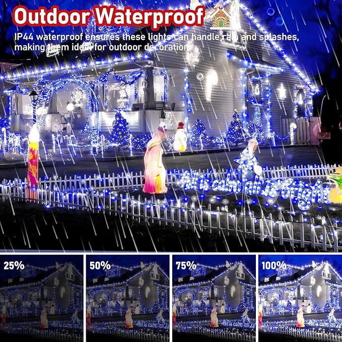 XURISEN Upgraded 403FT 1000 LED Christmas Lights Outdoor, Super Long String Lights 8 Modes & Memory Timer Plug in Fairy Lights for Home Xmas Tree Party Wedding Decor -Blue and White