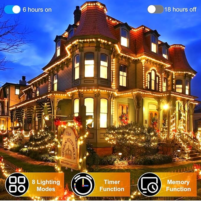 340 LED 90FT Christmas String Lights Outdoor, 12 Pro Modes and Timer Memory & Brightness, Plug in Outdoor Waterproof Clear Wire Twinkle Light for for Xmas Yard Tree Wedding Party Decor (Warm White)